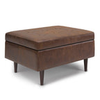 34" Chestnut And Brown Faux Leather Tufted Ottoman With Storage