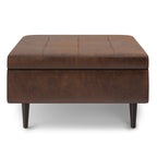 34" Chestnut And Brown Faux Leather Tufted Ottoman With Storage