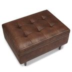 34" Chestnut And Brown Faux Leather Tufted Ottoman With Storage