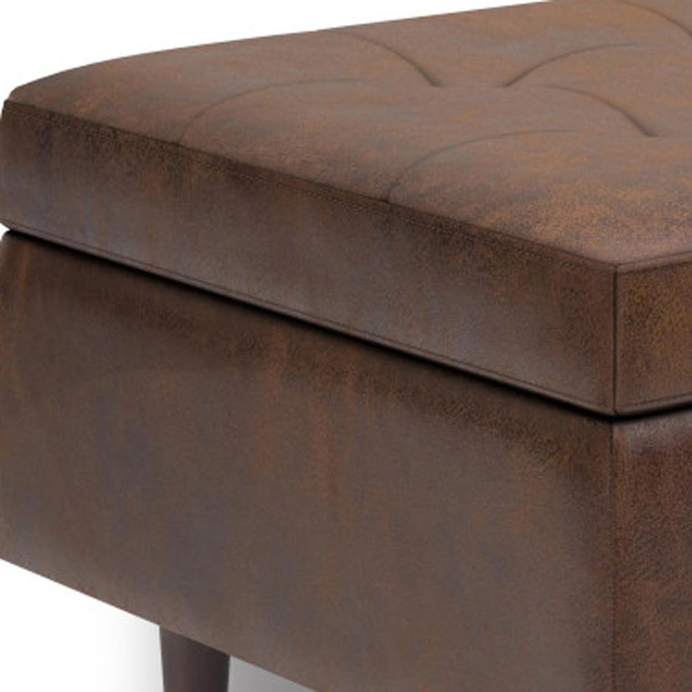 34" Chestnut And Brown Faux Leather Tufted Ottoman With Storage