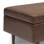 34" Chestnut And Brown Faux Leather Tufted Ottoman With Storage