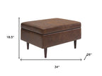 34" Chestnut And Brown Faux Leather Tufted Ottoman With Storage