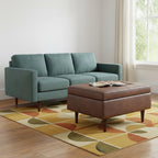 34" Chestnut And Brown Faux Leather Tufted Ottoman With Storage