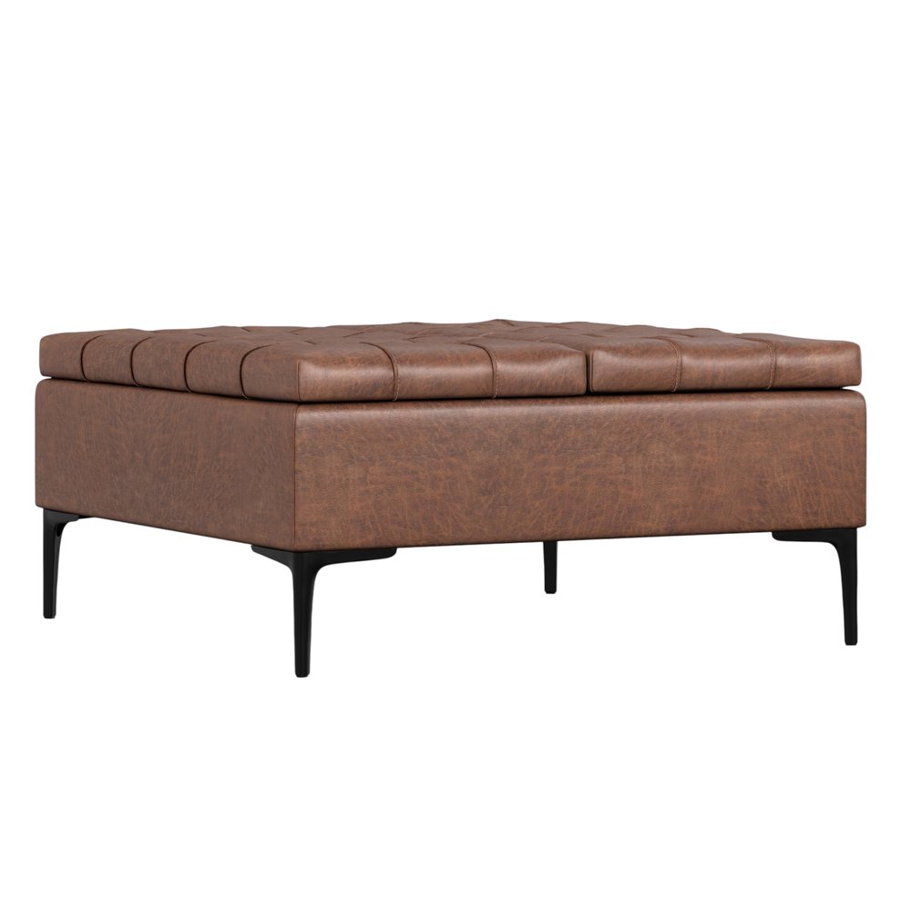 36" Slate Gray And Black Tufted Ottoman With Storage