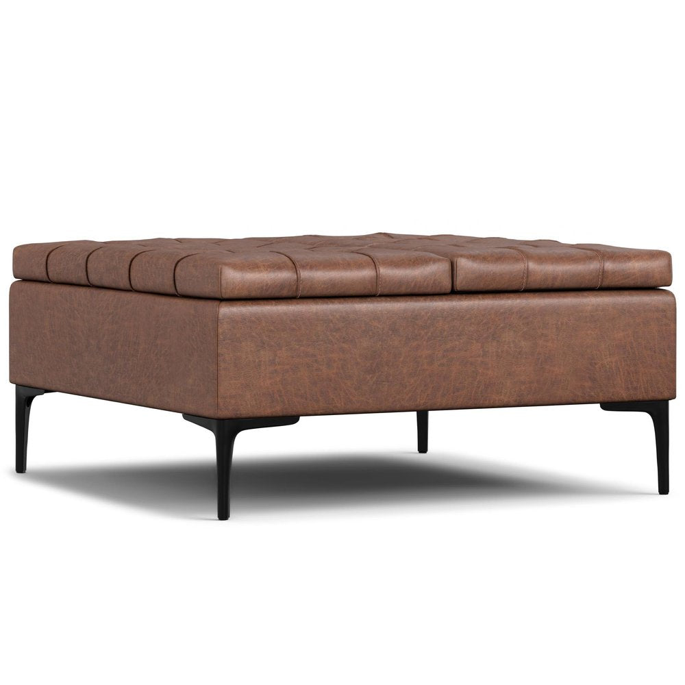 36" Slate Gray And Black Tufted Ottoman With Storage