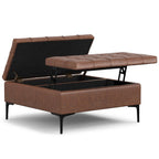 36" Slate Gray And Black Tufted Ottoman With Storage