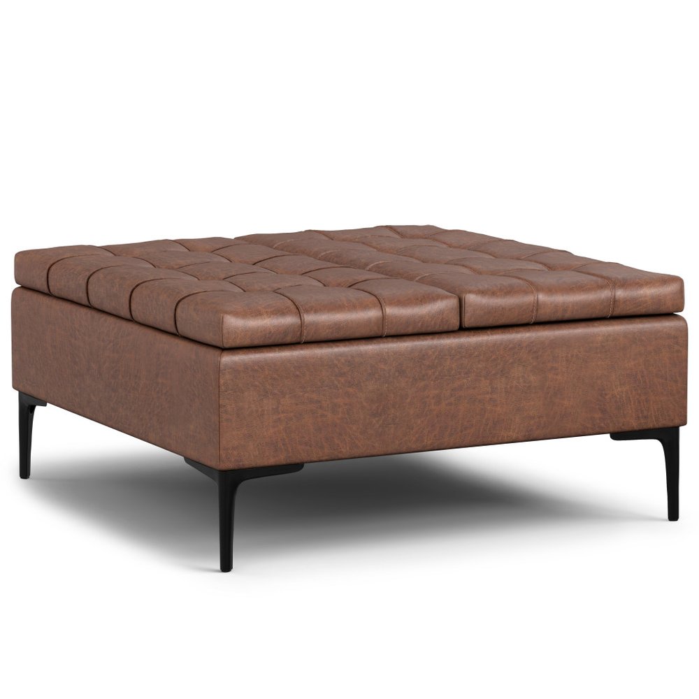 36" Slate Gray And Black Tufted Ottoman With Storage