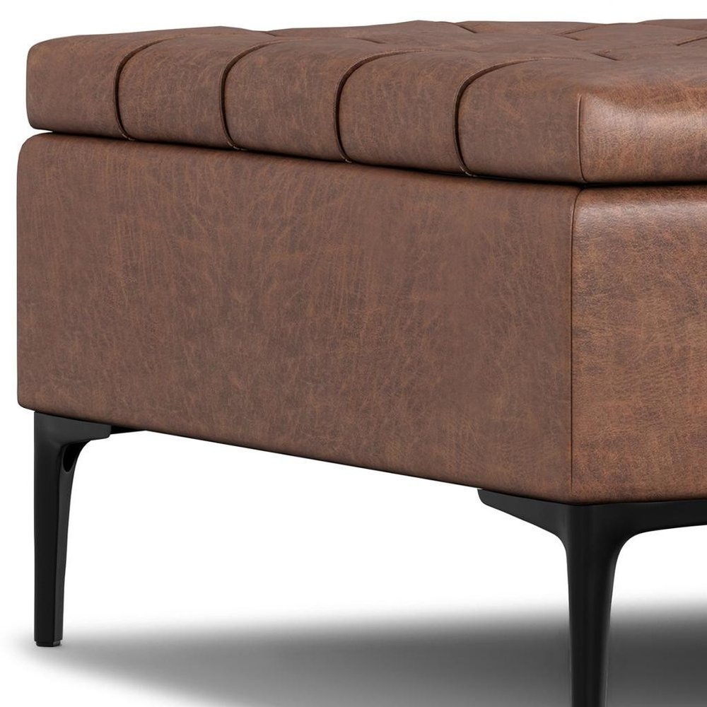 36" Slate Gray And Black Tufted Ottoman With Storage