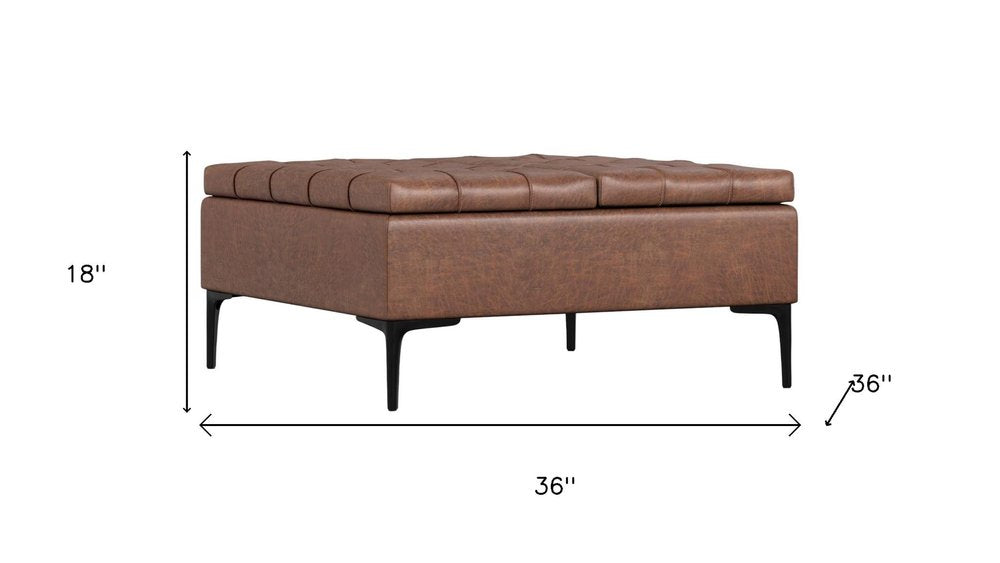 36" Slate Gray And Black Tufted Ottoman With Storage