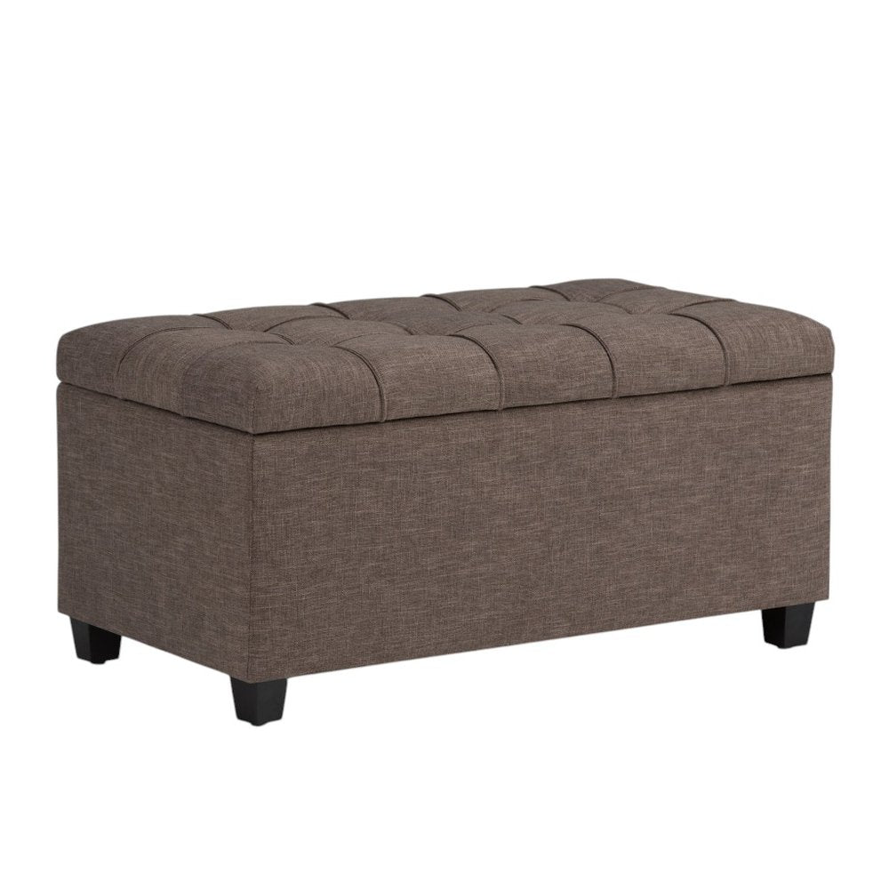 33" Cream and Espresso Tufted Faux Leather and Solid Wood Upholstered Storage Bench With Flip Top