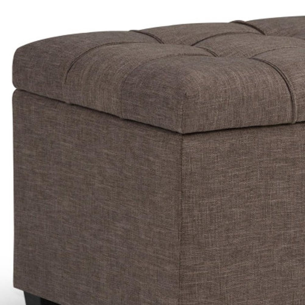 33" Cream and Espresso Tufted Faux Leather and Solid Wood Upholstered Storage Bench With Flip Top