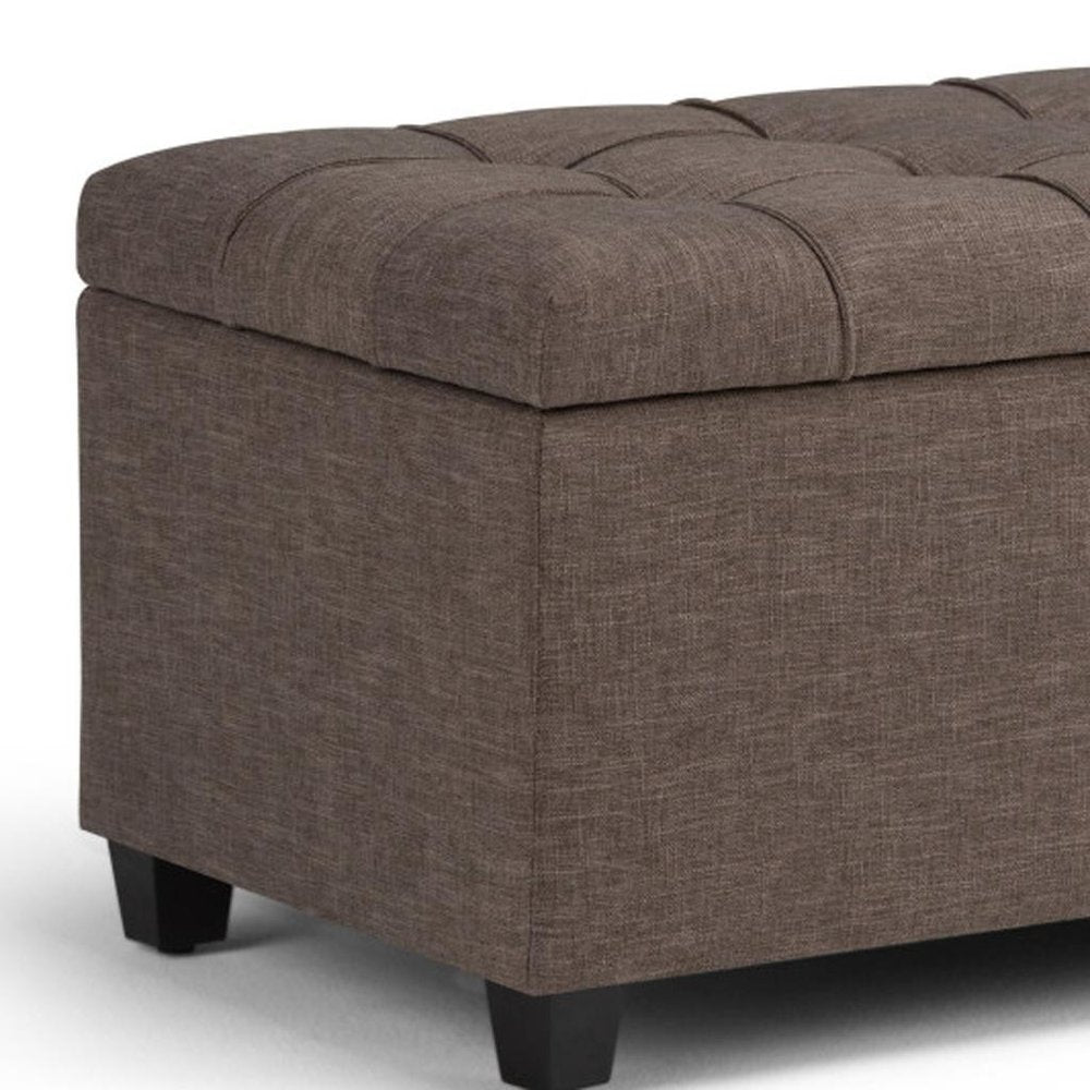 33" Cream and Espresso Tufted Faux Leather and Solid Wood Upholstered Storage Bench With Flip Top