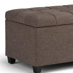 33" Cream and Espresso Tufted Faux Leather and Solid Wood Upholstered Storage Bench With Flip Top