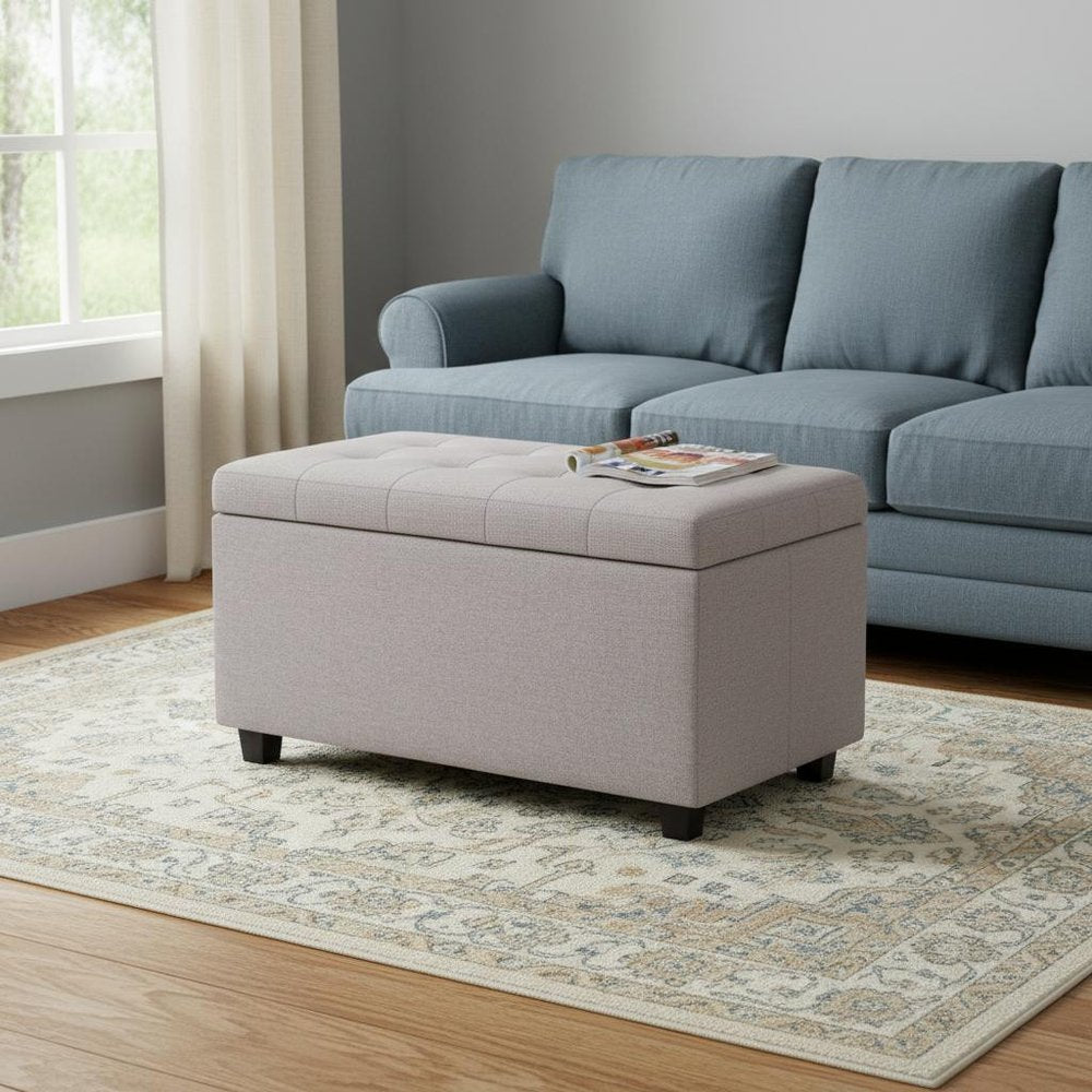 34" Cloud And Dark Brown Tufted Ottoman With Storage