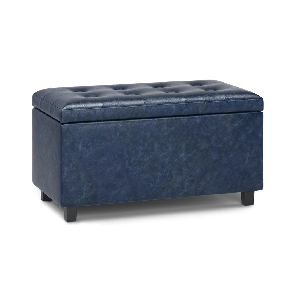34" Denim Blue And Dark Brown Ottoman With Storage