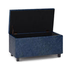 34" Denim Blue And Dark Brown Ottoman With Storage