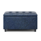 34" Denim Blue And Dark Brown Ottoman With Storage
