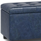 34" Denim Blue And Dark Brown Ottoman With Storage
