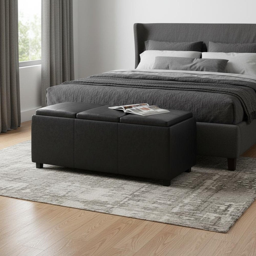 42" Dark Blue And Dark Brown Ottoman With Storage