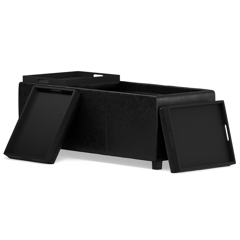 42" Dark Blue And Dark Brown Ottoman With Storage