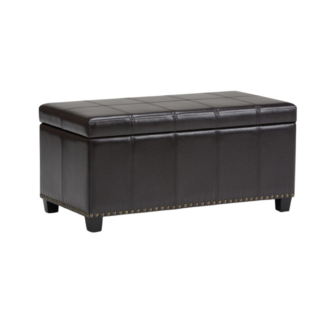 33" Brown and Espresso Faux Leather and Solid Wood Upholstered Storage Bench With Flip Top