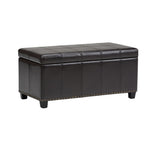 33" Brown and Espresso Faux Leather and Solid Wood Upholstered Storage Bench With Flip Top