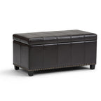 33" Brown and Espresso Faux Leather and Solid Wood Upholstered Storage Bench With Flip Top