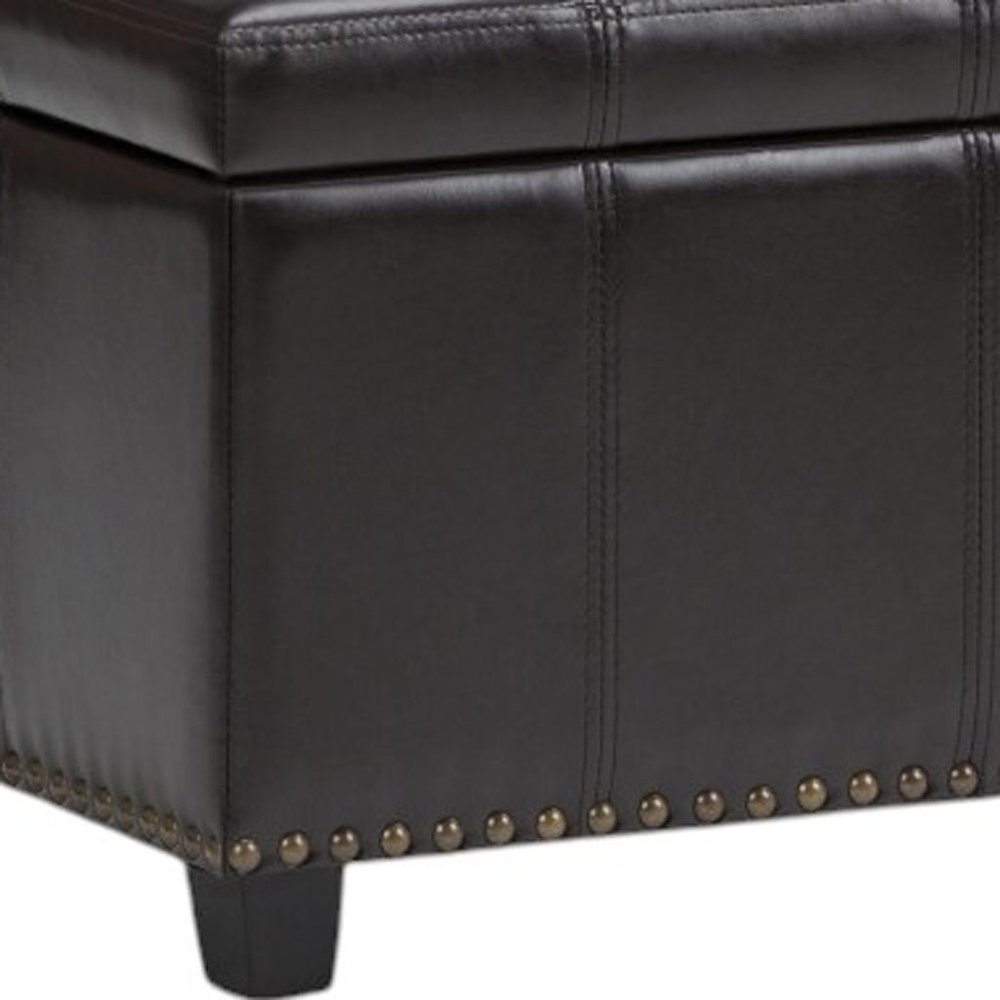 33" Brown and Espresso Faux Leather and Solid Wood Upholstered Storage Bench With Flip Top