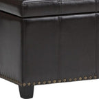 33" Brown and Espresso Faux Leather and Solid Wood Upholstered Storage Bench With Flip Top