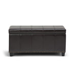 33" Brown and Espresso Faux Leather and Solid Wood Upholstered Storage Bench With Flip Top