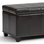33" Brown and Espresso Faux Leather and Solid Wood Upholstered Storage Bench With Flip Top