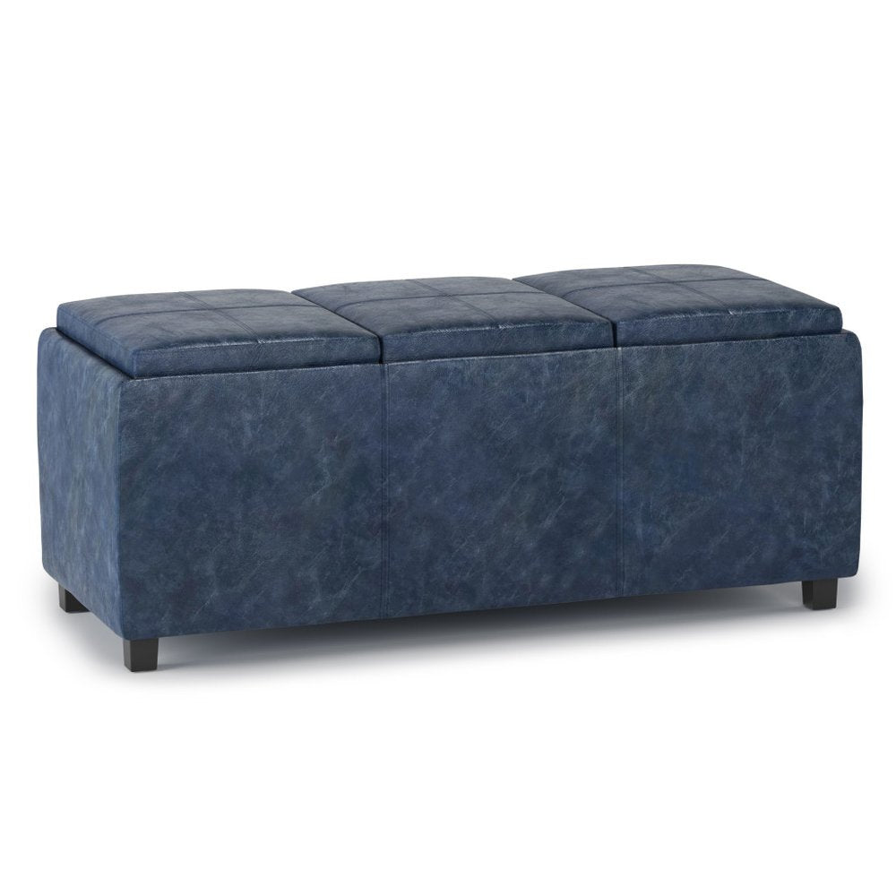 42" Dark Blue And Dark Brown Ottoman With Storage