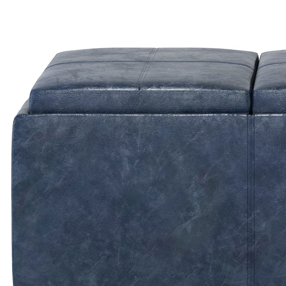 42" Dark Blue And Dark Brown Ottoman With Storage
