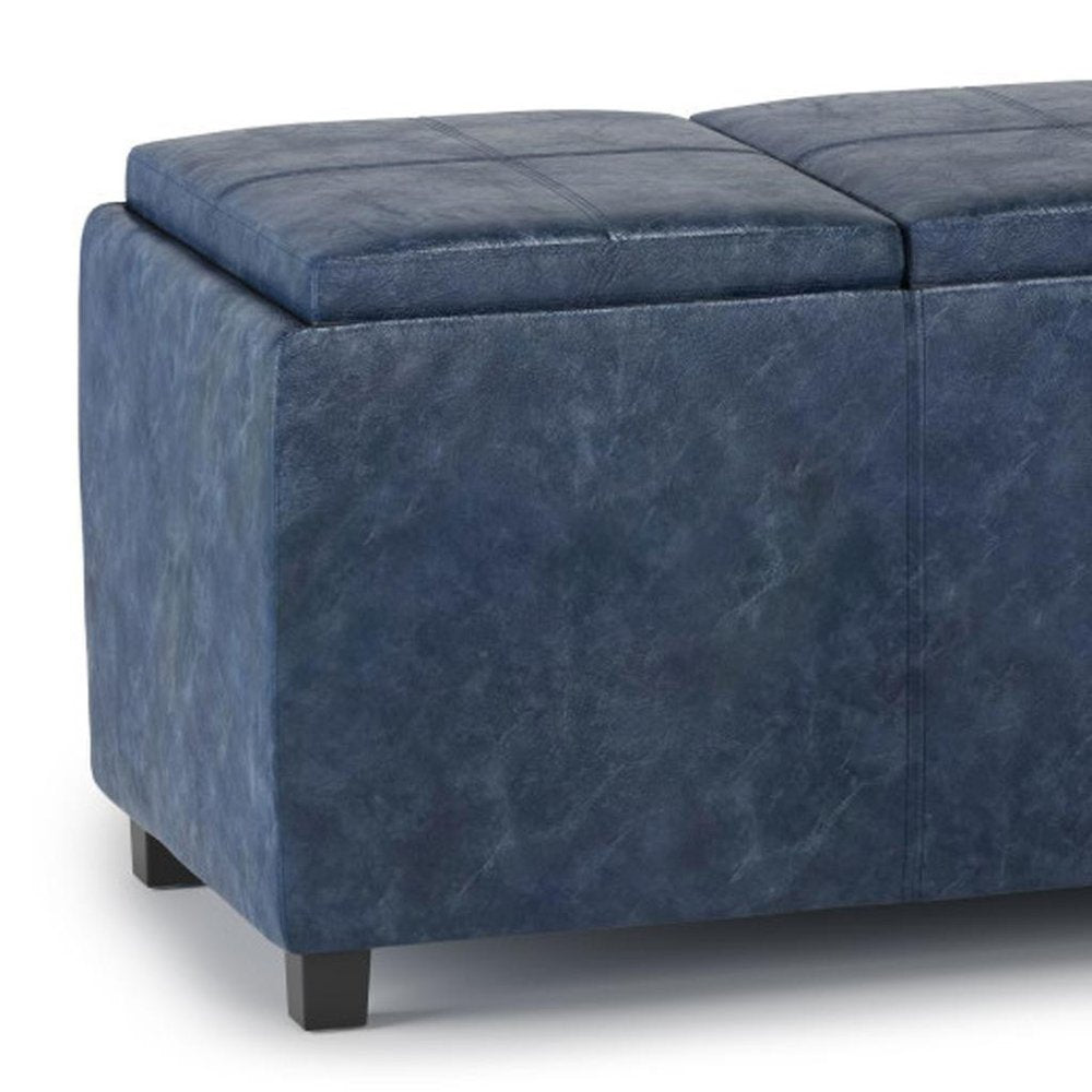 42" Dark Blue And Dark Brown Ottoman With Storage