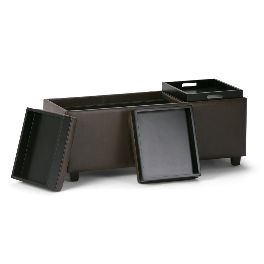42" Cream And Dark Brown Ottoman With Storage