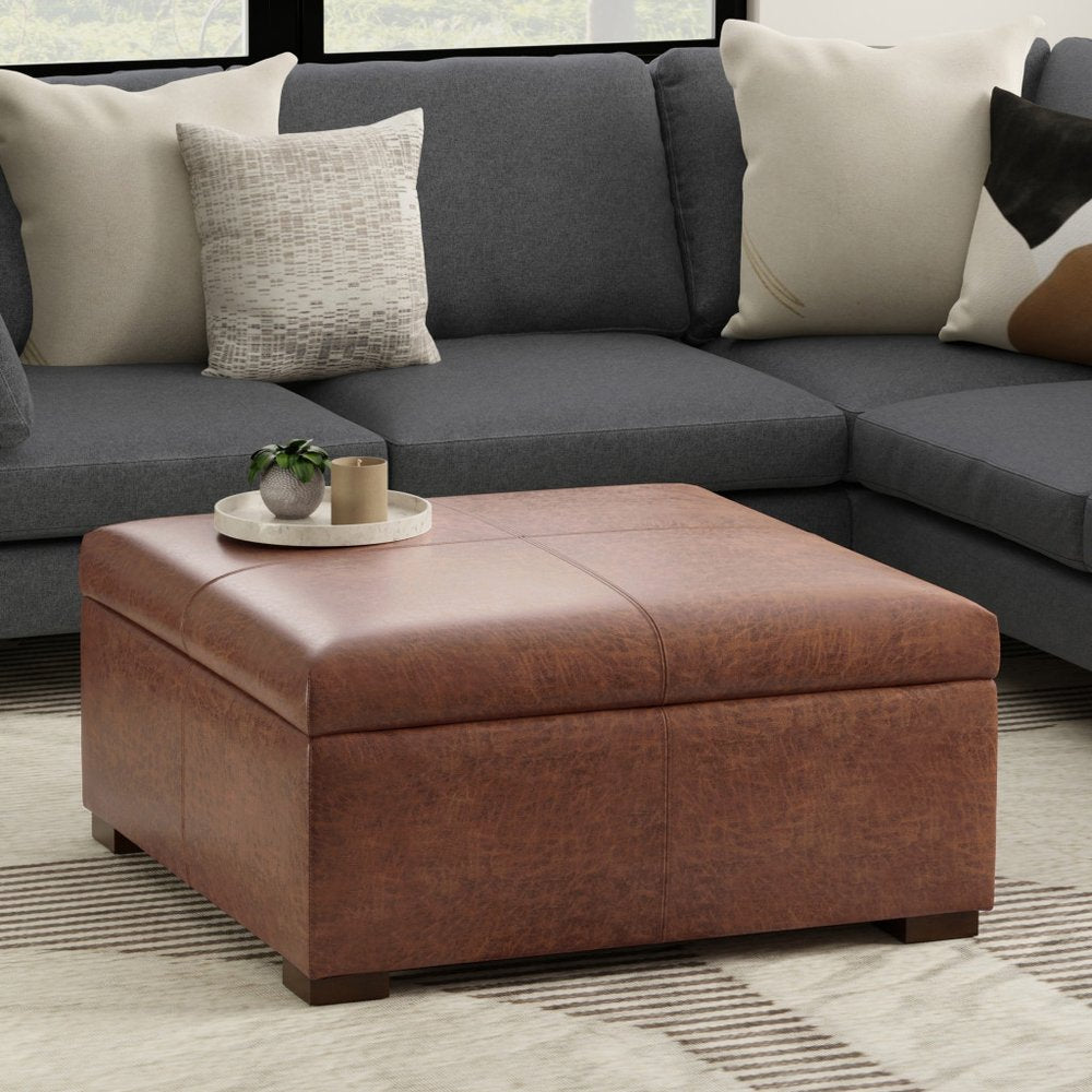 36" Brown And Walnut Ottoman With Storage