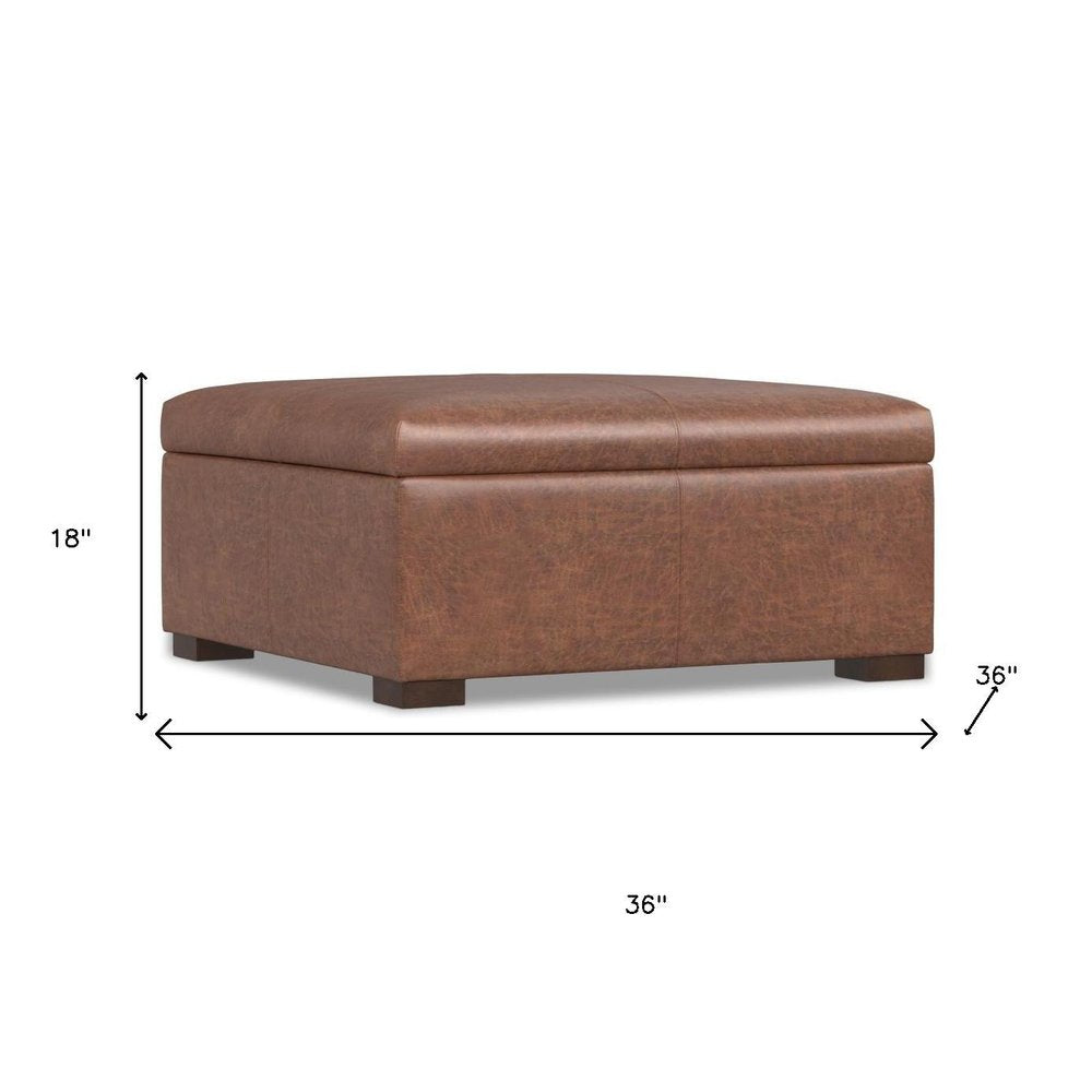 36" Brown And Walnut Ottoman With Storage