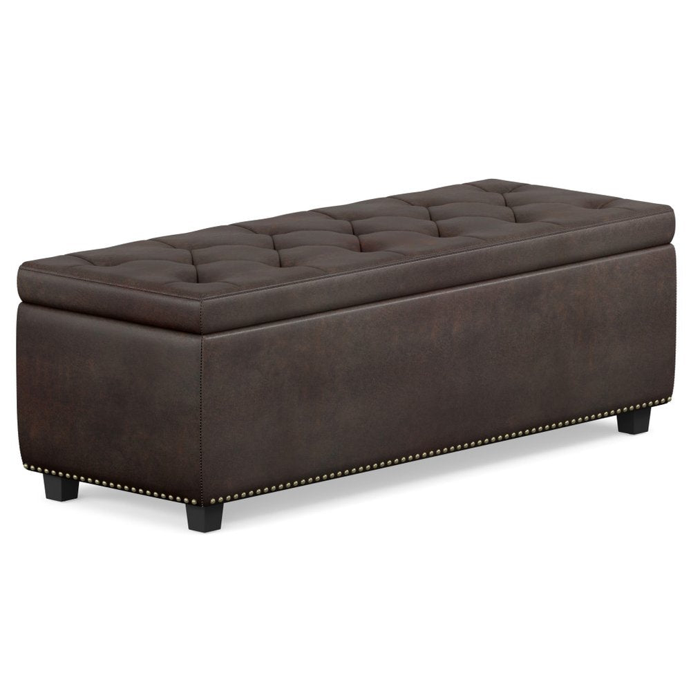 48" Brown And Dark Brown Tufted Ottoman With Storage