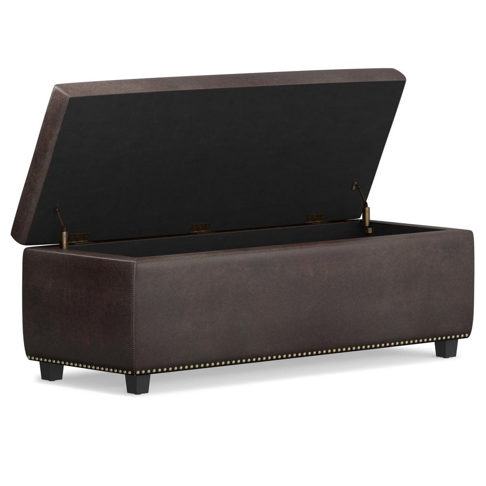 48" Brown And Dark Brown Tufted Ottoman With Storage