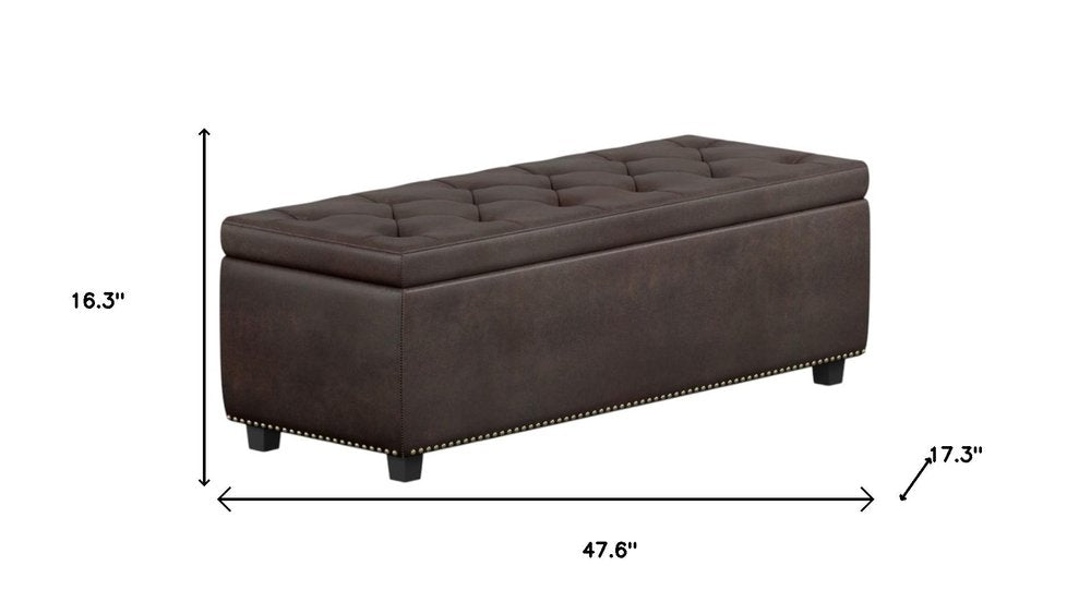 48" Brown And Dark Brown Tufted Ottoman With Storage