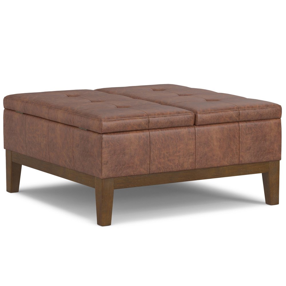 36" Brown And Walnut Tufted Ottoman With Storage