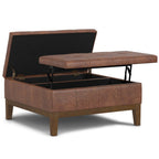 36" Brown And Walnut Tufted Ottoman With Storage