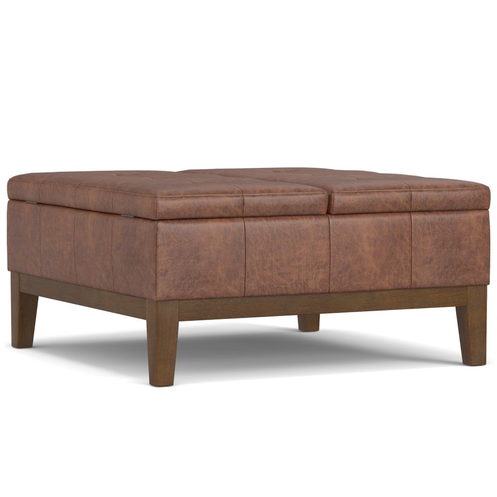 36" Brown And Walnut Tufted Ottoman With Storage