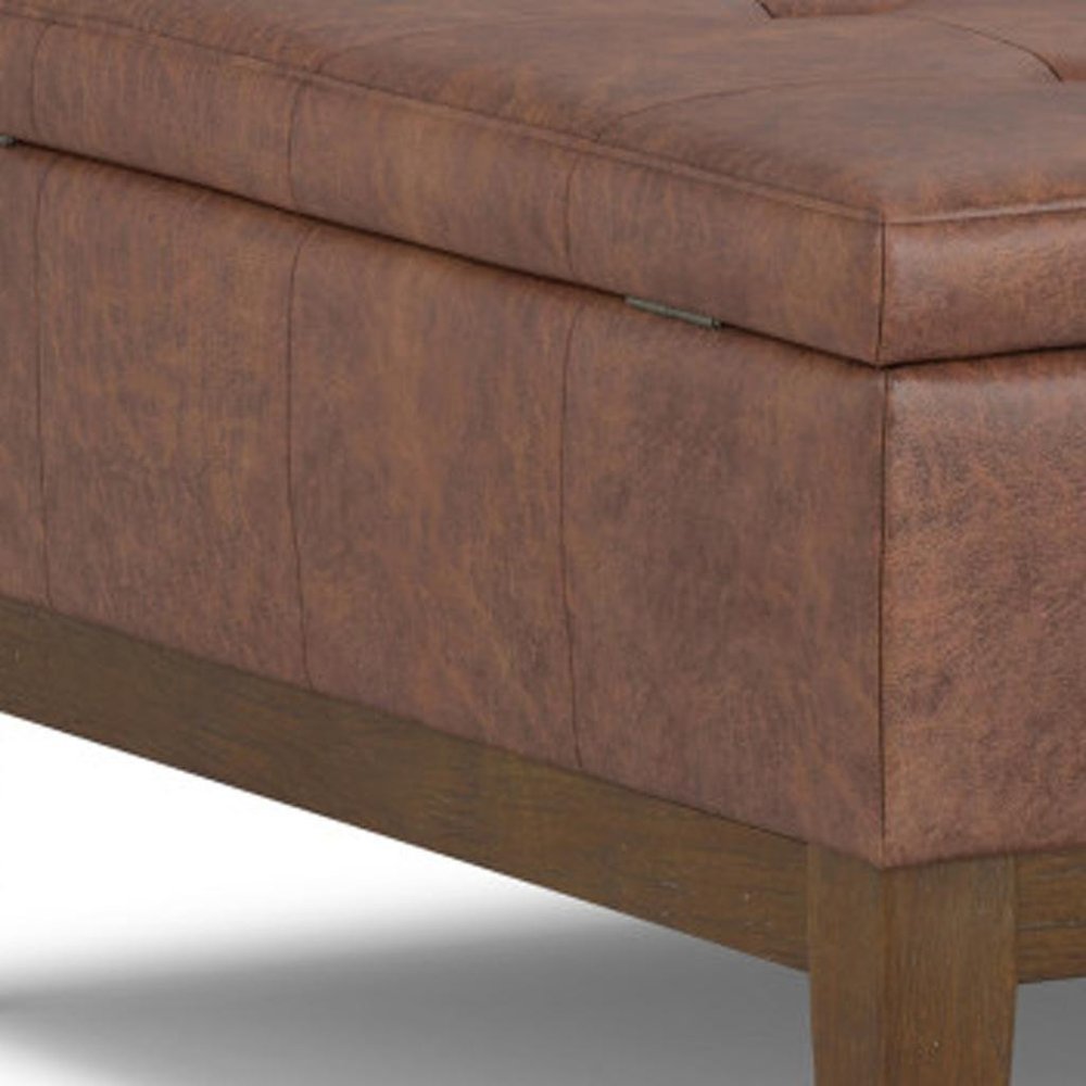 36" Brown And Walnut Tufted Ottoman With Storage
