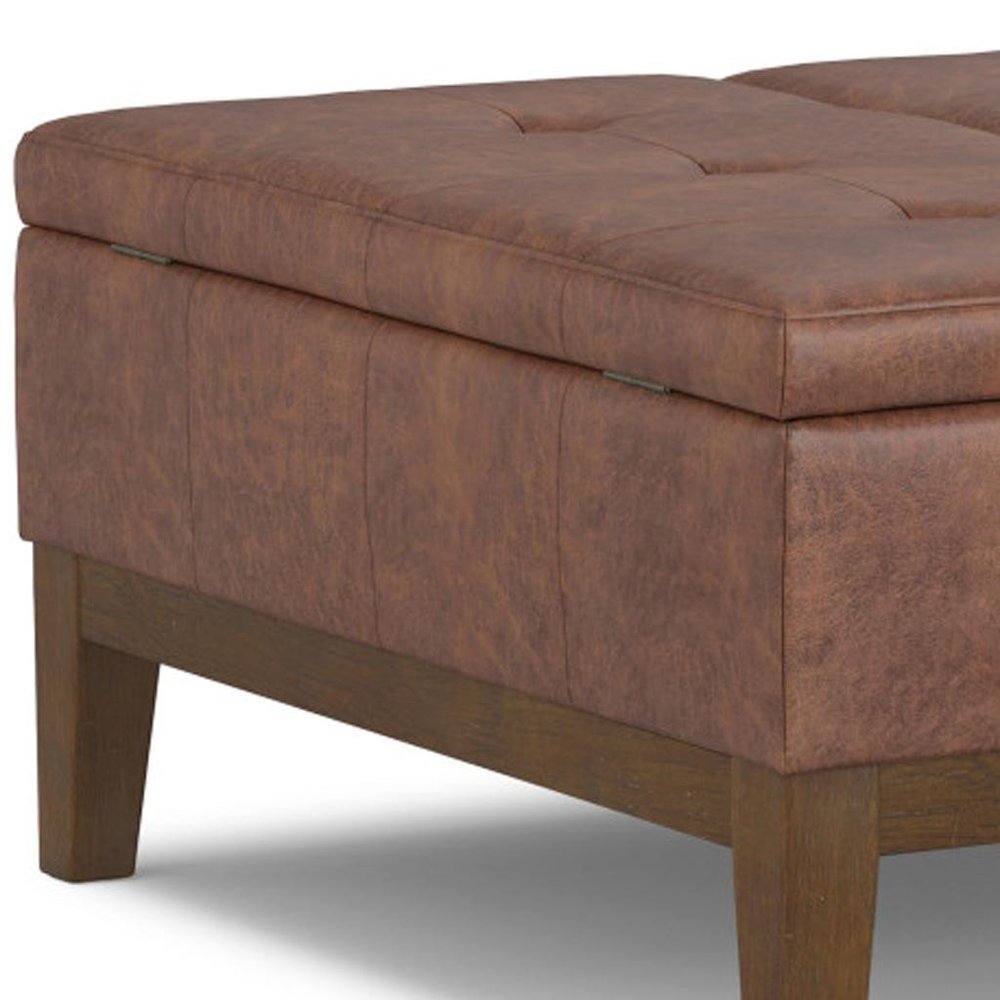 36" Brown And Walnut Tufted Ottoman With Storage