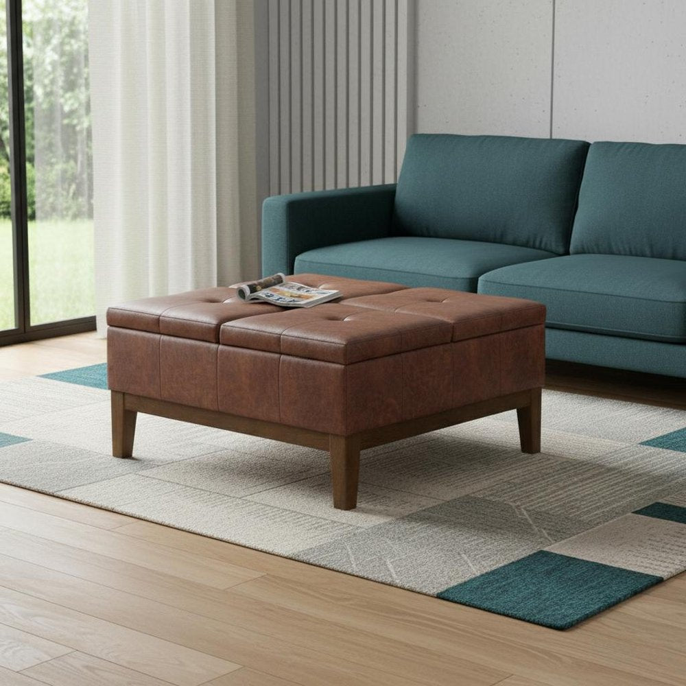 36" Brown And Walnut Tufted Ottoman With Storage