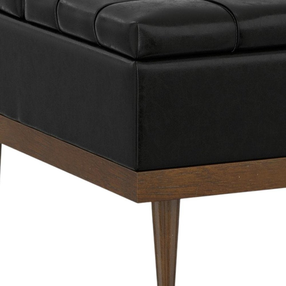36" Black And Walnut Tufted Ottoman With Storage