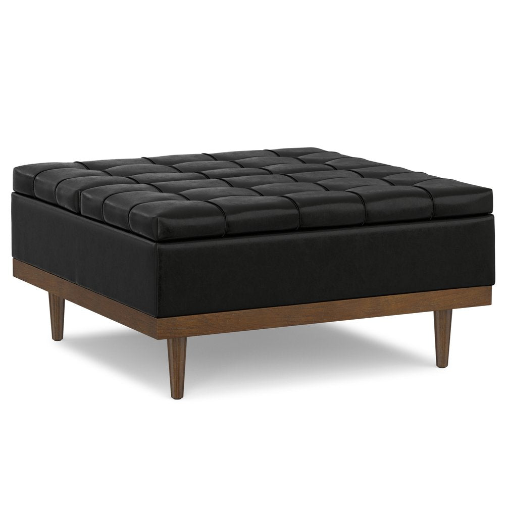 36" Black And Walnut Tufted Ottoman With Storage
