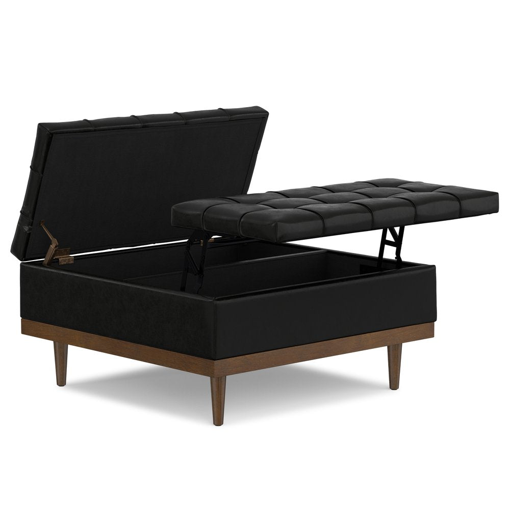 36" Black And Walnut Tufted Ottoman With Storage