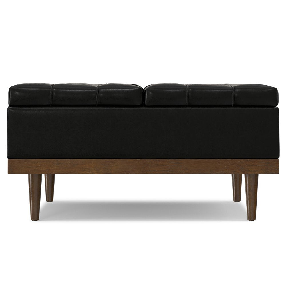 36" Black And Walnut Tufted Ottoman With Storage